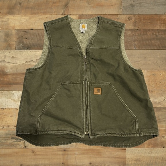 Carhartt Other - Vintage Y2K Carhartt Vest Sherpa Lined Olive Green Large